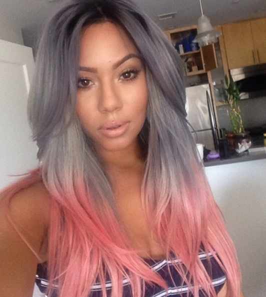 Серебристый цвет волос с розовыми кончиками фото